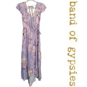 Band of Gypsies Open V-Back Faux Wrap Maxi Dress